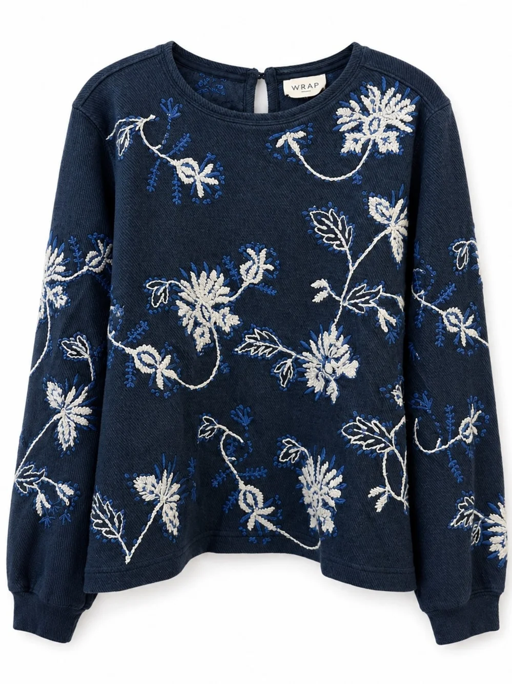 Wrap London Blue Floral Crewneck Sweater with White & Blue  Embroidery - Picture 3 of 7